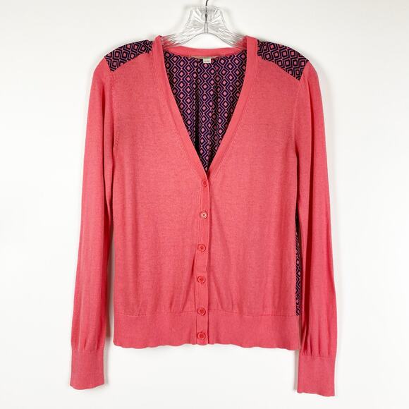 Loft Ann Taylor Salmon Pink & Blue Button Front Cardigan Sweater Womens Size XS - Picture 3 of 10